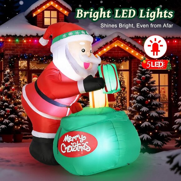 ⚡6FT Christmas Inflatable Santa Big Gift Holiday Winter Outdoor Decoration - Picture 3 of 8
